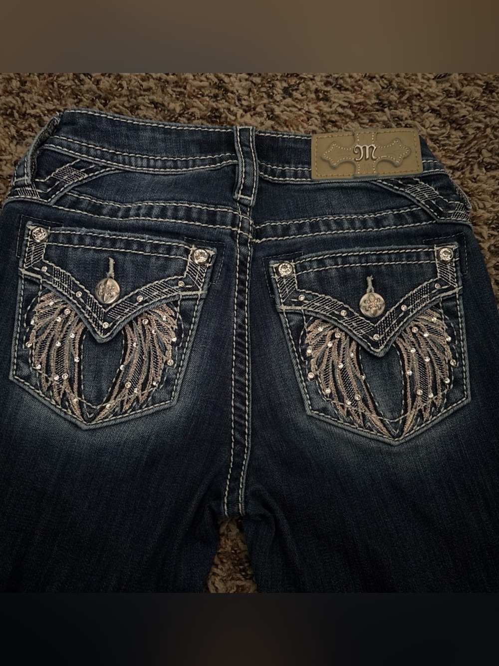 Miss Me dark Blue Bootcut Jeans with Embroidered Pocket Details